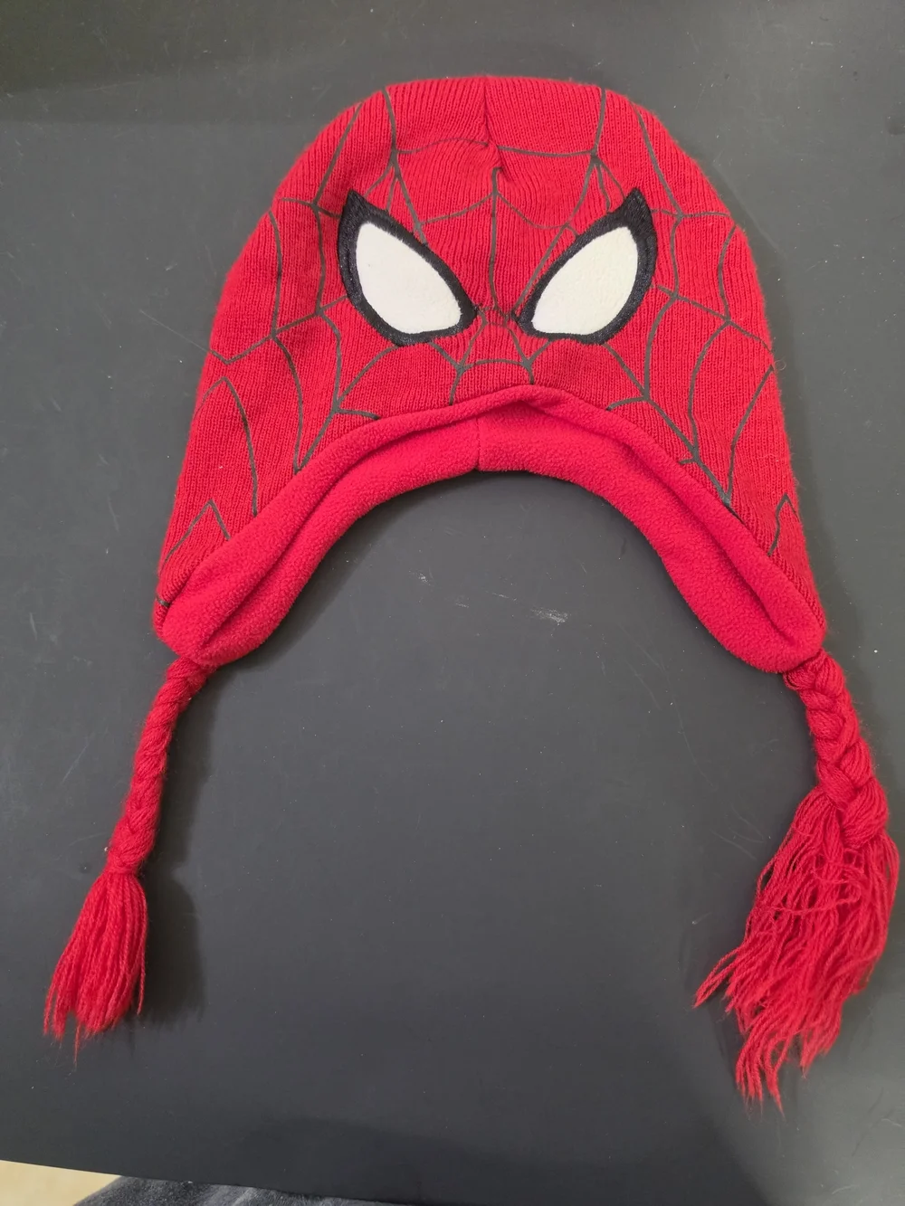 Marvel Red Spider-Man Knit Earflap Hat with White Eye Appliqués